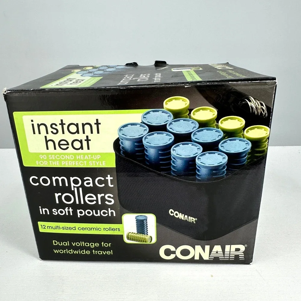 Conair Instant Heat Travel Compact Hot Rollers Set 12 Ceramic Dual Voltage Clean